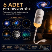 Ayers 6 Diskli 2’si 1 Arada USB Yıldız Projektör ve Gece Lambası, Galaksi Gökyüzü Projeksiyon Cihazı, Sıcak Ortam Işığı, Esnek Boyunlu Taşınabilir USB Lamba, Adaptör Hediyeli