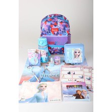 x Dekomus Lisanslı Elsa Frozen Full Kırtasiye Seti Anaokul Çantası,beslenme Kabı,matara,beslenme Örtüsü