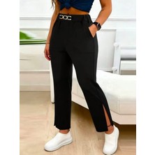 Trend Cojans Kadın Yüksek Bel Tokalı Yırtmaçlı Ithal Krep Pantolon