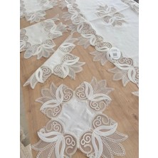 Ceki Home Salon Takımı Çeyizlik Kreme Gold Runner Set 5 Parça Keten Ranır Masa Konsol Sehpa Örtüsü Kayla