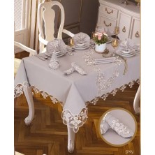 Ceki Home Gardenya Keten Karanfil Gri 26 Parça 160 × 220 cm Masa Takımı 12 Kişilik