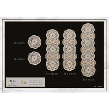 Ceki Home Alya Model NO124 Gold 5 Parça Salon Takımı Dantelli Masa Örtüsü Runner Seti