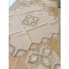 Ceki Home Salon Takımı Çeyizlik Kapiçino Runner Seti 5 Parça Keten Ranır Masa Konsol Sehpa Örtüsü Selinda