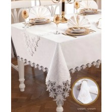 Ceki Home Helena Yemek Takımı Masa Seti 12 Kişilik 26 Parça 155 × 220 cml Runner Set Kreme Krem
