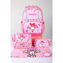 x Dekomus Lisanslı My Melody Sweet Berry Collection Büyük Boy Okul,termoslu Beslenme ve Kalem Çantası,beslenme Örtüsü Seti