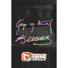 Turuncu Sticker Gazi M.Kemal ve K.Atatürk İmza Set Sticker Etiket – Araç – Motor – Laptop - Kask Etiket Sticker