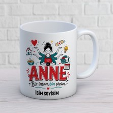 Ajans 313 AJANS327 Kişiye Özel Anne Tasarımlı Bin Çözüm Yazılı Isimli Seramik Kupa Bardak