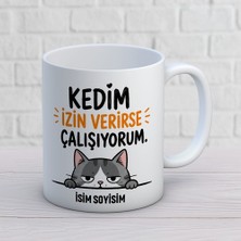 AJANS404 Kişiye Özel Kedi Tasarımlı Kedim Izin Verirse Yazılı Isimli Seramik Kupa