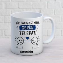 AJANS388 Kişiye Özel Arkadaş Tasarımlı Gerisi Telepati Yazılı Isimli Seramik Kupa Bardak