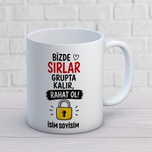 AJANS361 Kişiye Özel Arkadaş Tasarımlı Sırlar Grupta Kalır Yazılı Isimli Seramik Kupa