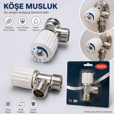 Kepez Köşe Musluk Krom Gövde Beyaz Volanlı Su Açma Kapama Musluğu