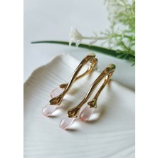 Halley Concept Gold Pembe Taşlı Çelik Damla Küpe 5 cm