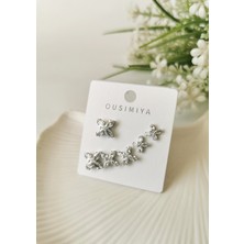 Halley Concept Silver Çelik Kristal Taşlı Çiçek Figürlü Çoklu Küpe Seti