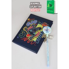 x Dekomus Lisanslı Stitch Lisanslı Stitch Unleash Lock Journal Kilitli Hatıra Defteri ve Labirent Figürlü Geçmeli Kalem Seti