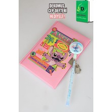 x Dekomus Lisanslı Yeni Sezon Lisanslı Lilo&stitch Unleash Lock Journal Kilitli Hatıra Defteri ve Labirent Figürlü Geçmeli Kalem Seti