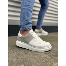 Joy Ayakkabı JY151 Boost Bağcıklı Cilt Süet Erkek Günlük Sneaker Ayakkabı Csbt - Beyaz/gri