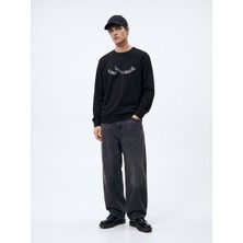 LTB Regular Fit Sign Baskılı Bisiklet Yaka Siyah Sweatshırt