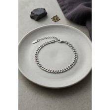 Inure Jewelry 316L Çelik Gümüş Renk Ince Cuban Zincir Model Erkek Bileklik
