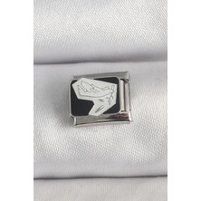 Inure Jewelry 316L Çelik Gümüş Renk Siyah Beyaz Kuş İşlemeli Nomination Charm