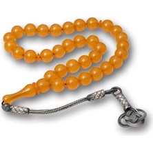 Inure Jewelry Gümüş Kazaz Püsküllü Sıkma Kehribar Tesbih