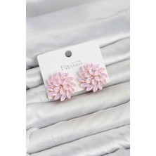 Inure Jewelry Pembe Renk Kristal Taşlı Çiçek Model Kadın Küpe