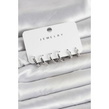 Inure Jewelry Gümüş Renk Pirinç 3 Çift Kadın Küpe Seti