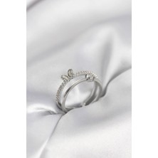 Inure Jewelry Gümüş Renk 2'li Zirkon Taşlı Kelebek Model Kadın Yüzük