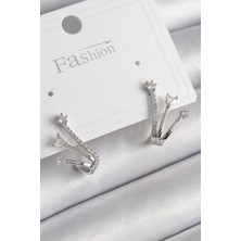 Inure Jewelry Pirinç Gümüş Renk Zirkon Taşlı Kadın Küpe