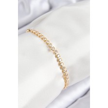 Inure Jewelry Pirinç Zirkon Taşlı Sıralı Model Gold Renk Asansörlü Kadın Bileklik