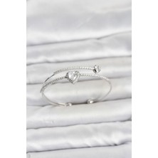 Inure Jewelry Pirinç Gümüş Renk Kalp Model Zirkon Taşlı Kadın Bileklik