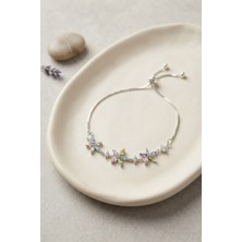 Inure Jewelry Pirinç Gümüş Renk Çiçekli Model Zirkon Taşlı Asansörlü Bileklik
