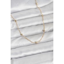 Inure Jewelry CM 14K Gold Renk Pirinç Top Zincirli 60 cm Kadın Kolye