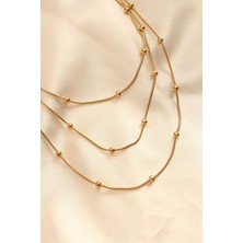Inure Jewelry Çelik Altın Renkli Topçuk Tasarımlı Çoklu Kolye