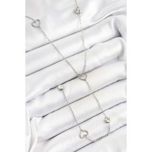 Inure Jewelry 316L Çelik Zirkon Taşlı Kalp Figürlü Y Model Gümüş Renk Kadın Kolye