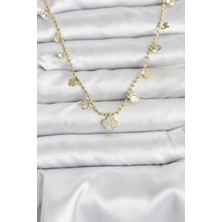 Inure Jewelry Pirinç Gold Renk Yonca Model Kadın Kolye