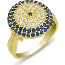 Inure Jewelry Gümüş Gold Yuvarlak Nazarlı Kadın Yüzük