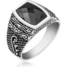 Inure Jewelry Gümüş Kesme Taşlı Desenli Erkek Yüzük
