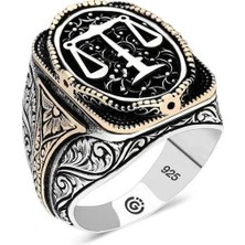Inure Jewelry Gümüş Adalet Terazisi Oval Erkek Yüzük