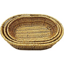 Ulu İthalat 3'li Oval Hasır Sepet