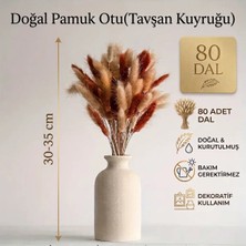 Dekora Çiçek Kurutulmuş Pamuk Otu Tavşan Kuyruğu Gelin Buketi Aranjman Çiçeği Lagurus Kahverengi ve Doğal 80 Dal