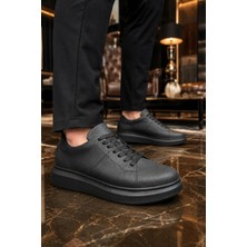 Mevese Tsoob Bağcıklı Cilt Erkek Günlük Rahat Taban Sneaker Ayakkabı - Siyah