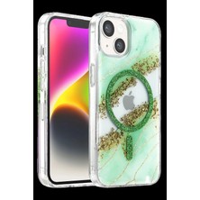 Marsilyan™- Onegif Apple Iphone 15 Lotus Simli Magsafe Kapak - Yeşil