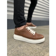 Mevese Tsoob Bağcıklı Cilt Erkek Günlük Rahat Taban Sneaker Ayakkabı - Taba Beyaz