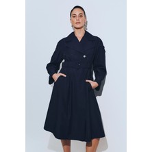 ROMAN Beli Kemerli Kruvaze Klasik Pardesü Lacivert KK018302_015