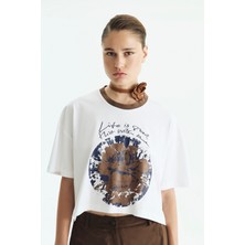 ROMAN Önü Baskılı Asimetrik Kısa Kol T-Shirt Beyaz KK023809_002