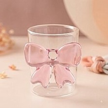 Palto Tasarım 3D Pembe Kurdele Fiyonk Detaylı Cam Bardak - Hediyelik Figürlü Cam Bardak