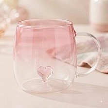 Palto Tasarım Kalp Figürlü Pembe Cam Bardak - Hediyelik Figürlü Cam Bardak