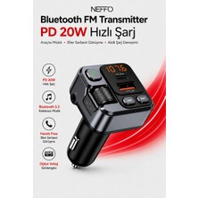 Neffo Bluetooth FM Transmitter 5.3 Araç Şarj Cihazı PD 20W Hızlı Şarj Dijital Voltaj Gösterge