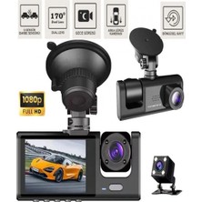 Marsilyan™- 1080P 3 Kameralı Araç Içi Kamera IPS Ekranlı Ultra Geniş Açılı Gece Görüşlü G Sensörlü