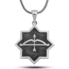 Inure Jewelry ​Gümüş Ok Yay İşlemeli Sekizgen Tasarım Kolye
